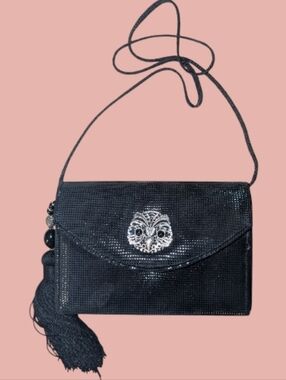 Vintage Rafael Sanchez Black Sequin Evening Clutch with Signature Tassel Owl